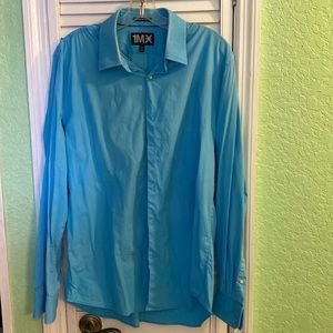 Express Modern Fit Mens Blue Dress Shirt Button Down Large